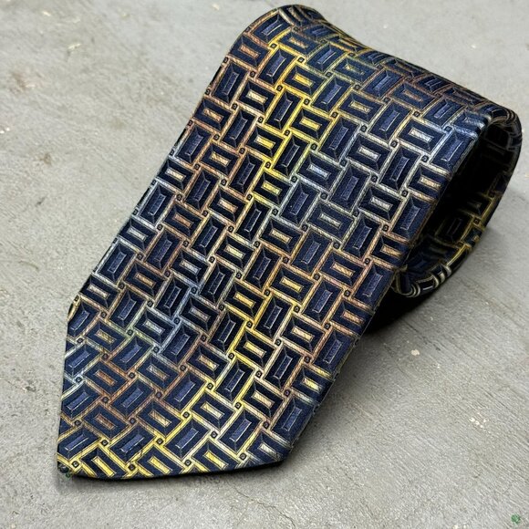 Ermenegildo Zegna Tie Colorful Geometric 100% Silk Woven Made in Italy 3.5" - Picture 2 of 7